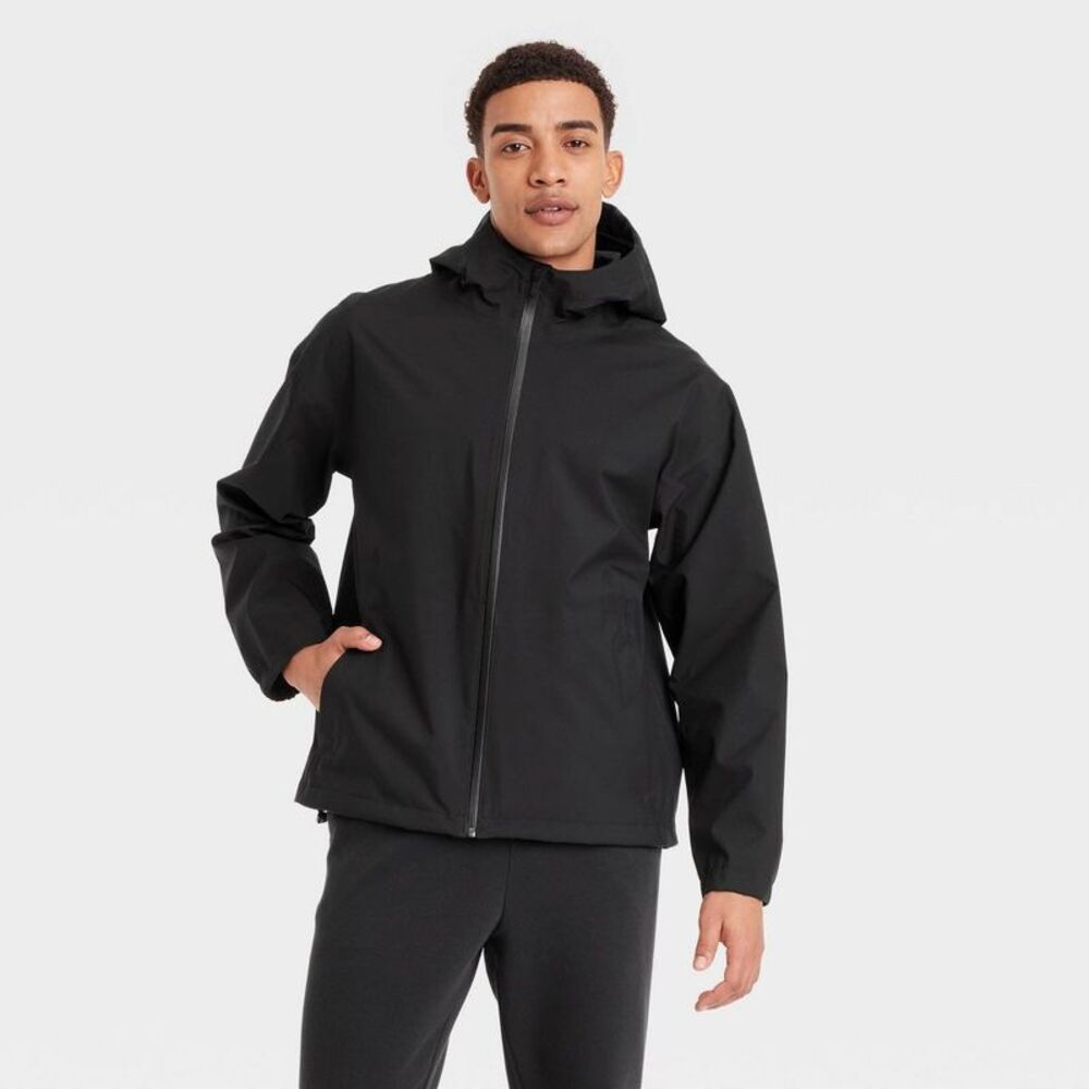 Men's Lightweight Waterproof Hooded Rain Coat Jacket - Solid Black S